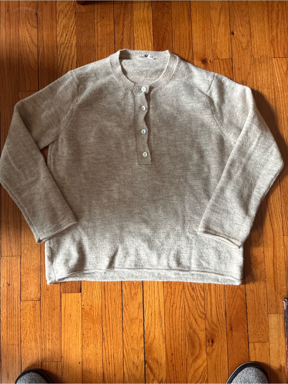 Mango women’s Crewneck Henley Sweater in Light Taupe
